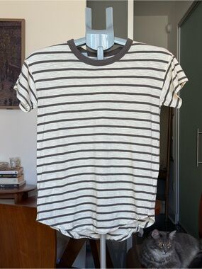 Madewell - Short Sleeve Striped 100% Cotton Tee in Ivory and Brown